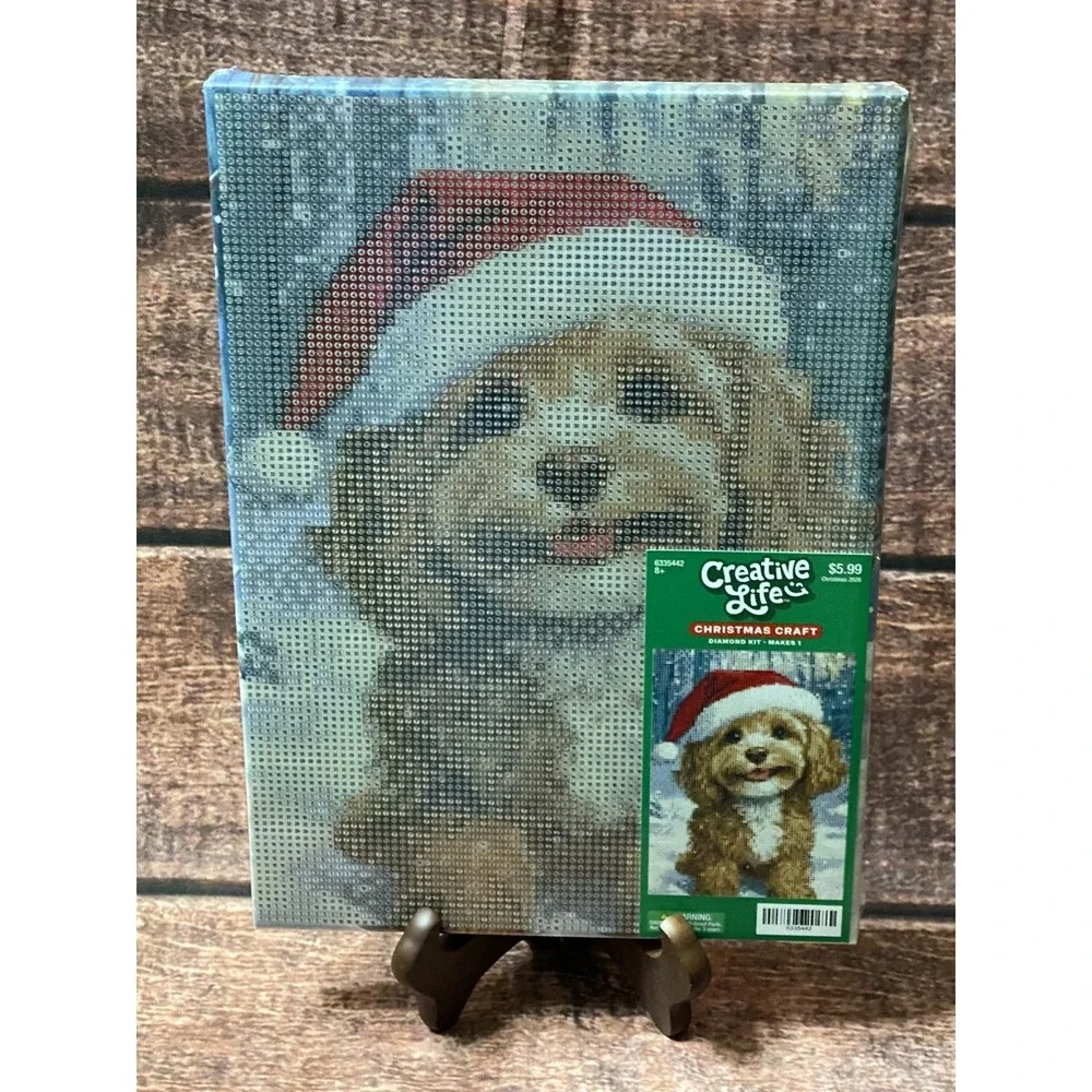 Santa Hat Dog Canvas Christmas Diamond Painting Kit Hobby Lobby